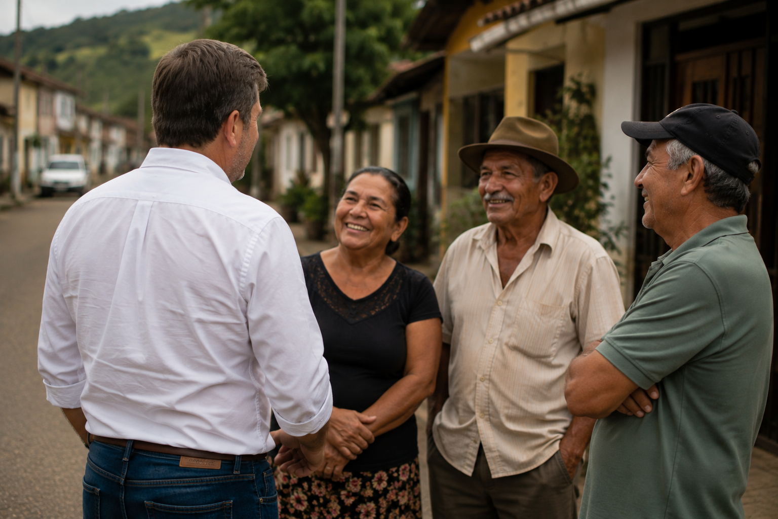Polaco Moura conversando com moradores da região